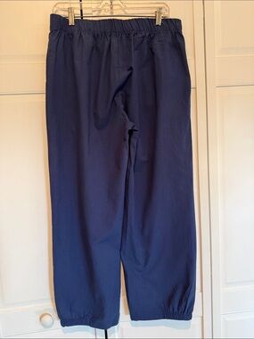 Women’s Navy Elastic-Waist linen-esque cotton Pants